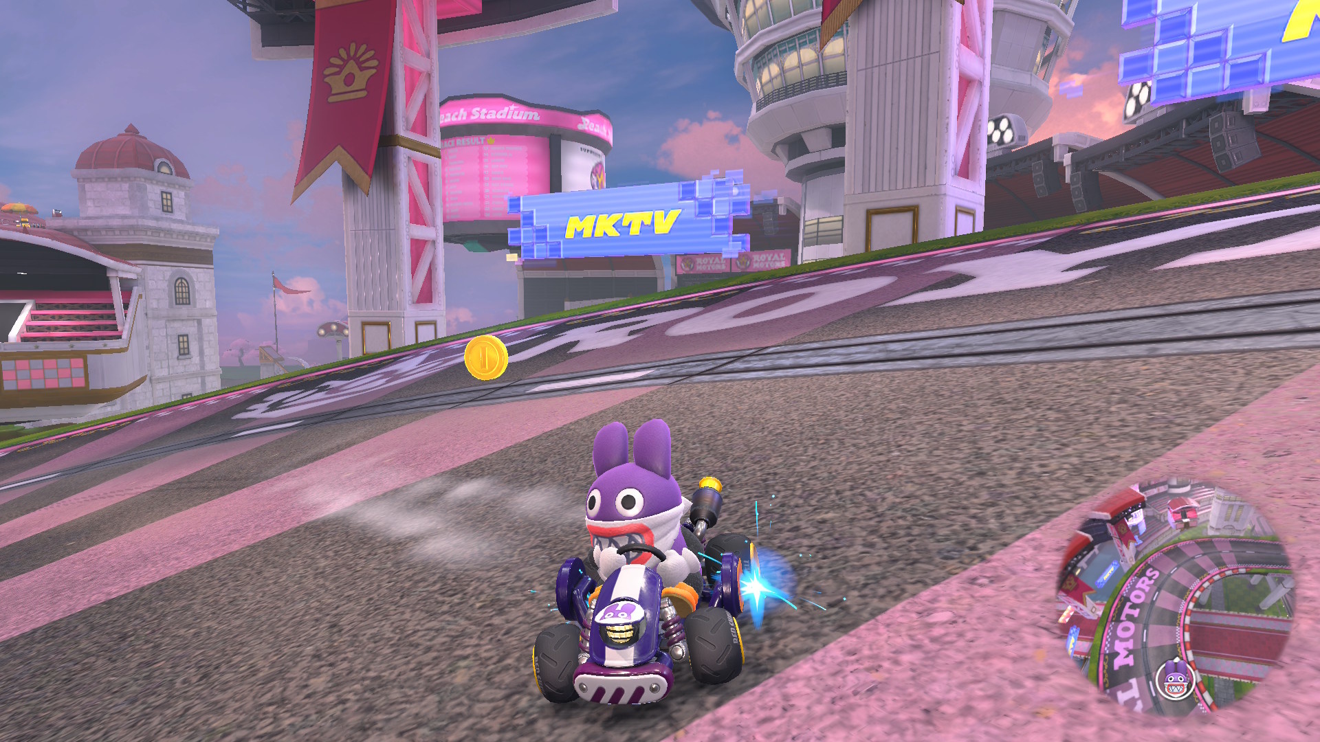 Nabbit on Peach Circuit in Mario Kart World