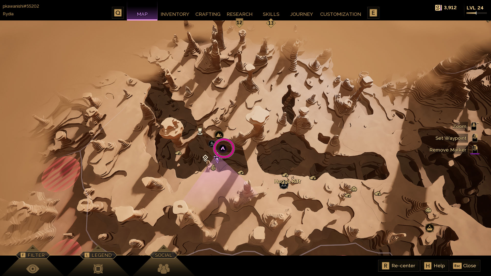 A Dune: Awakening screenshot showing the game’s map and where you can find the seventh Trial of Aql.