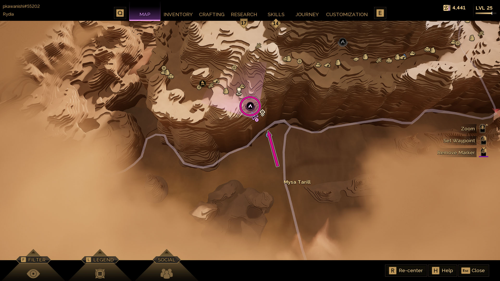 A Dune: Awakening screenshot showing the game’s map and where the final Trial of Aql is located