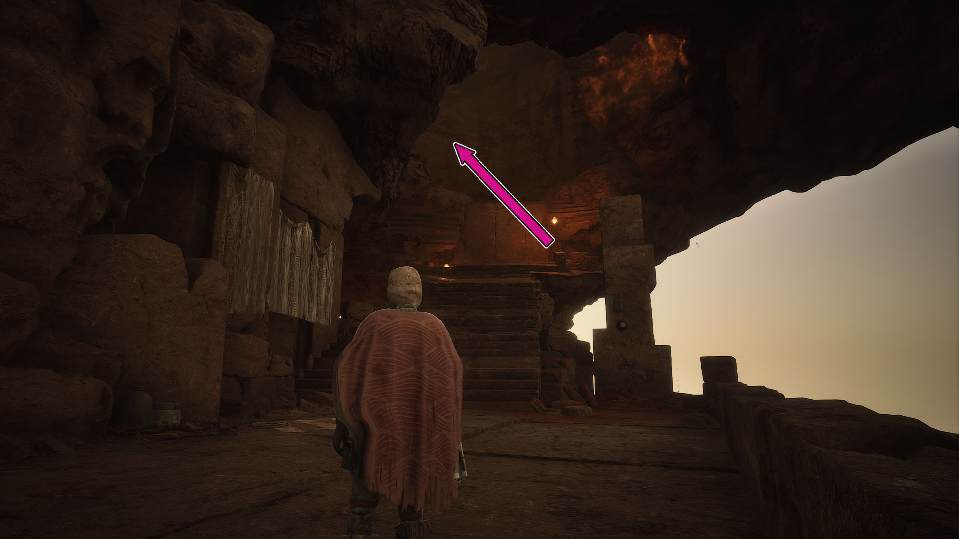 A Dune: Awakening screenshot showing the stairs that you find after climbing a section of the Hollow Hammer.