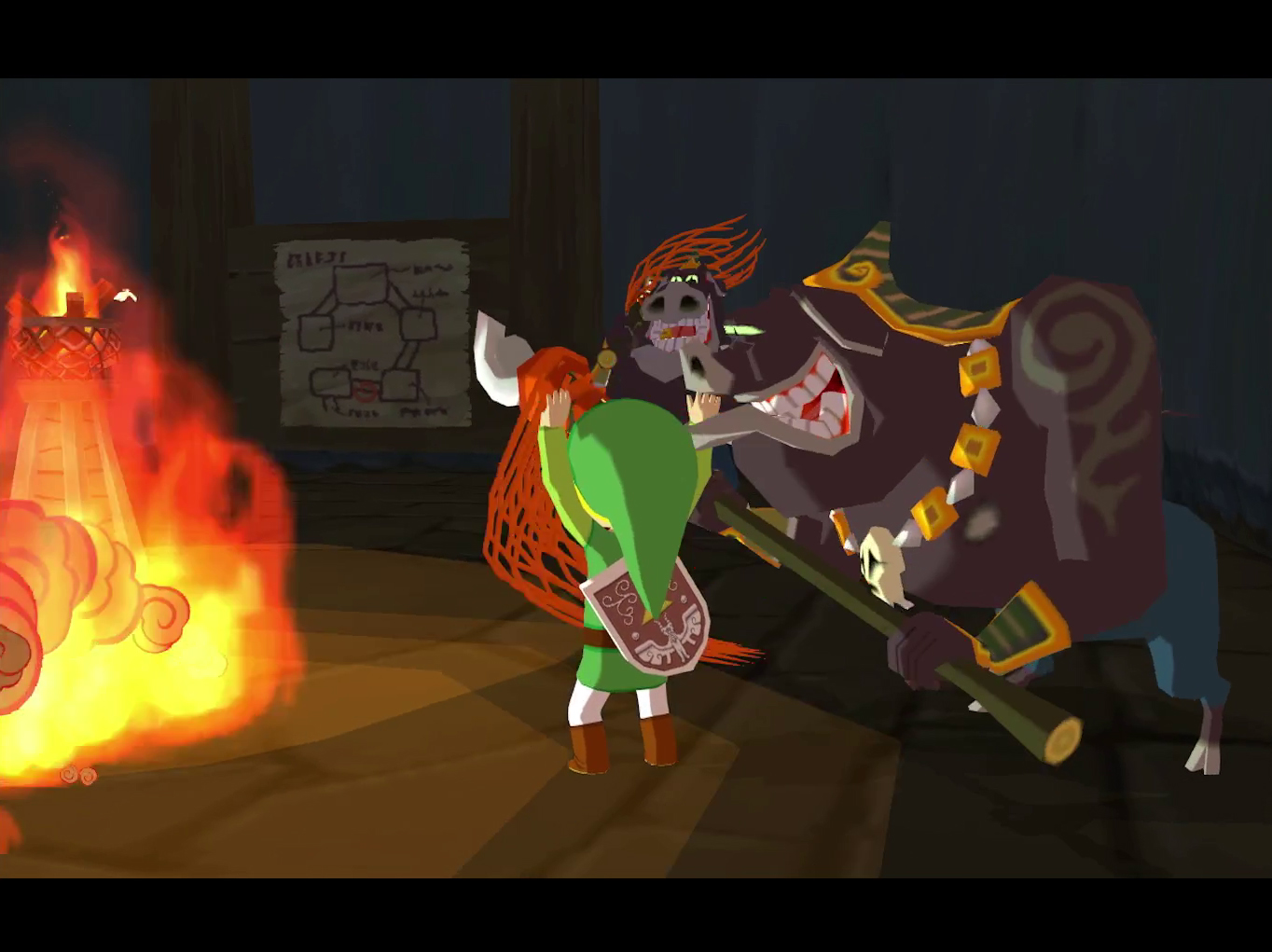 Moblins catch Link in The Wind Waker, throwing fire at him while he surrenders.