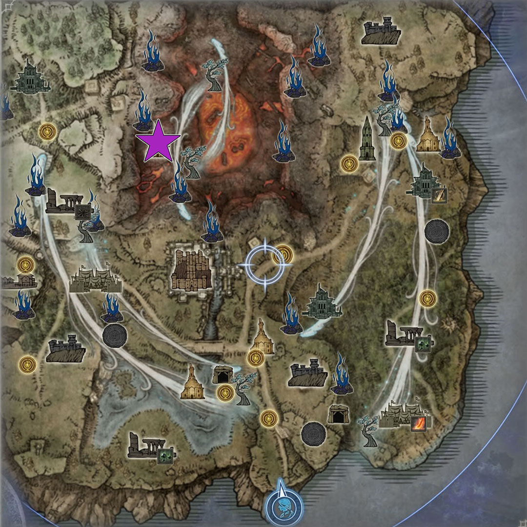 An Elden Ring Nightreign screenshot showing only the map and the location of a church when The Crater event is up.