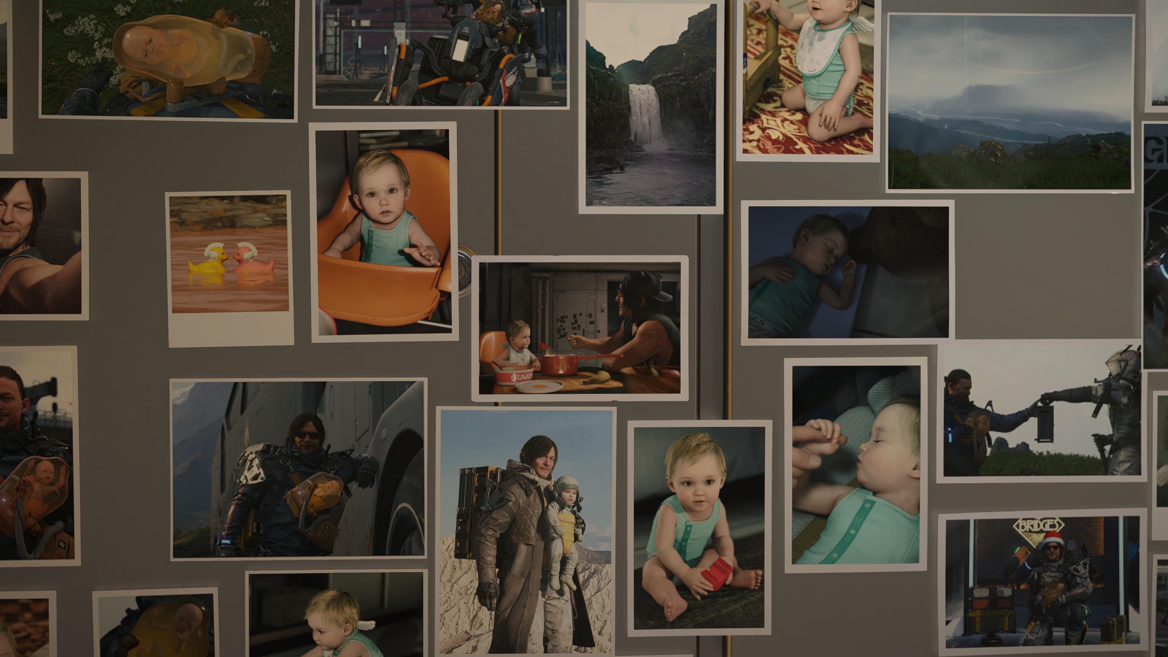 Sam Bridges’ photo wall in Death Stranding 2