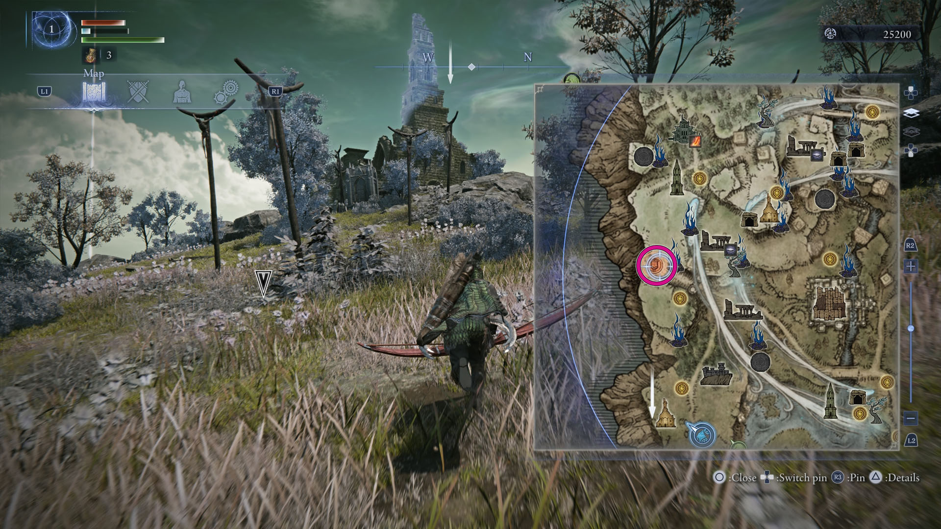 An Elden Ring Nightreign screenshot showing the location on the map where Ironeye’s first Remembrance objective is located during an expedition.