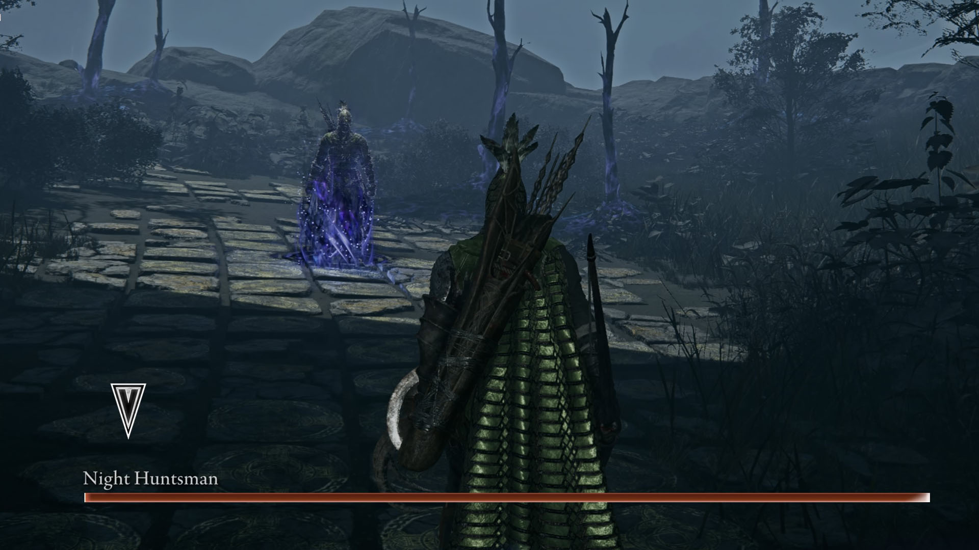 An Elden Ring Nightreign screenshot showing the Night Huntsman boss, the enemy you need to defeat to complete Ironeye’s Remembrance quest.