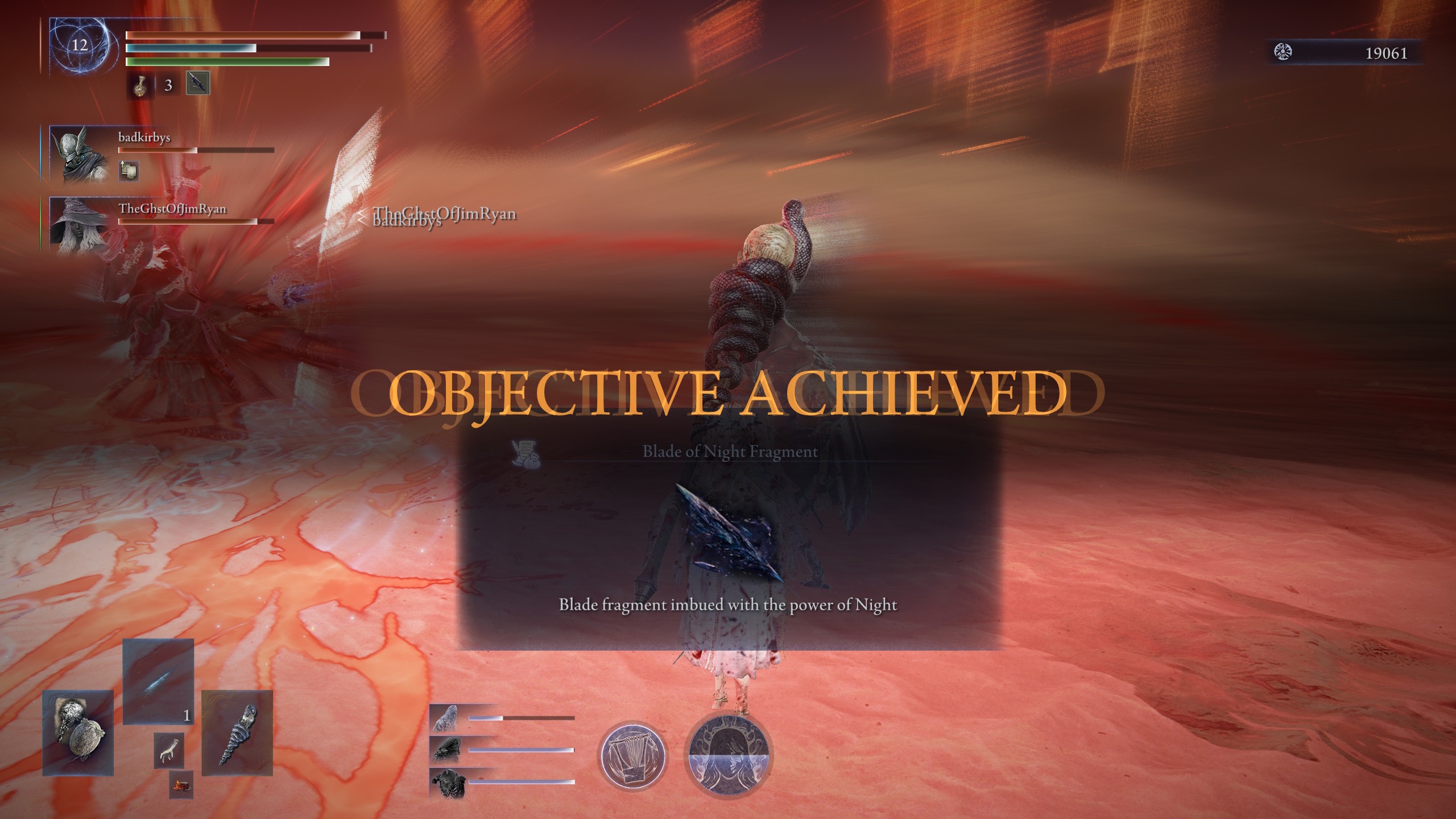 The Revenant acquiring a Blade of Night Fragment in Elden Ring Nightreign