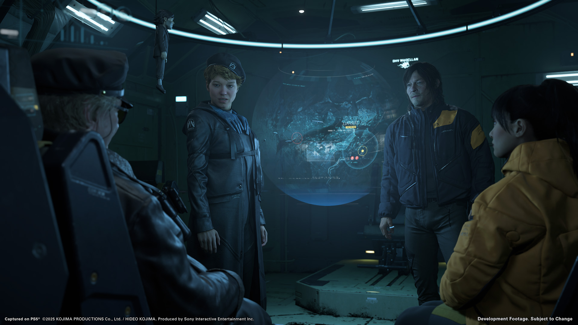 The crew of the DHV Magellan, including Lea Seydoux as Fragile and Norman Reedus as Sam Bridges, in Death Stranding 2