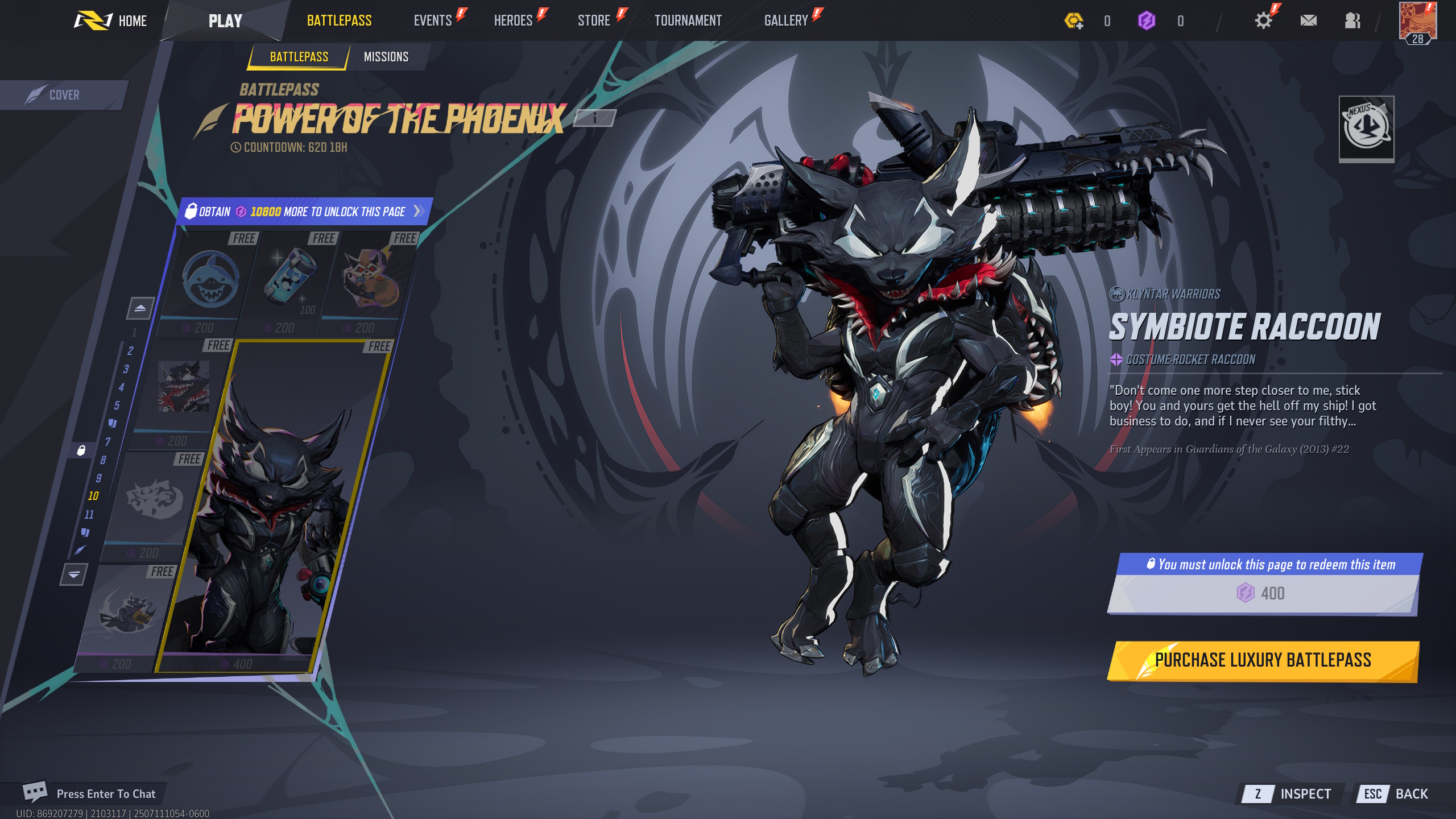 Rocket Raccoon’s Symbiote skin in Marvel Rivals