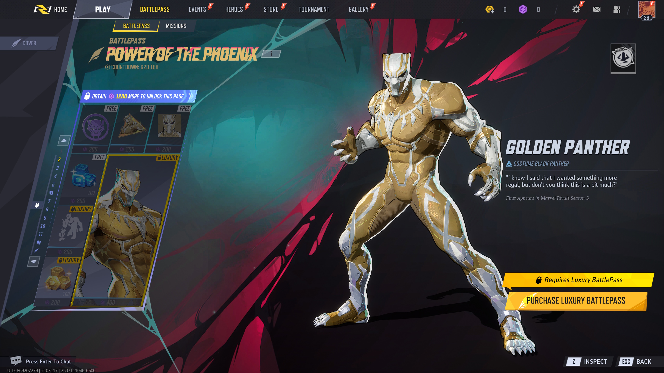Black Panther’s Golden Panther skin in Marvel Rivals