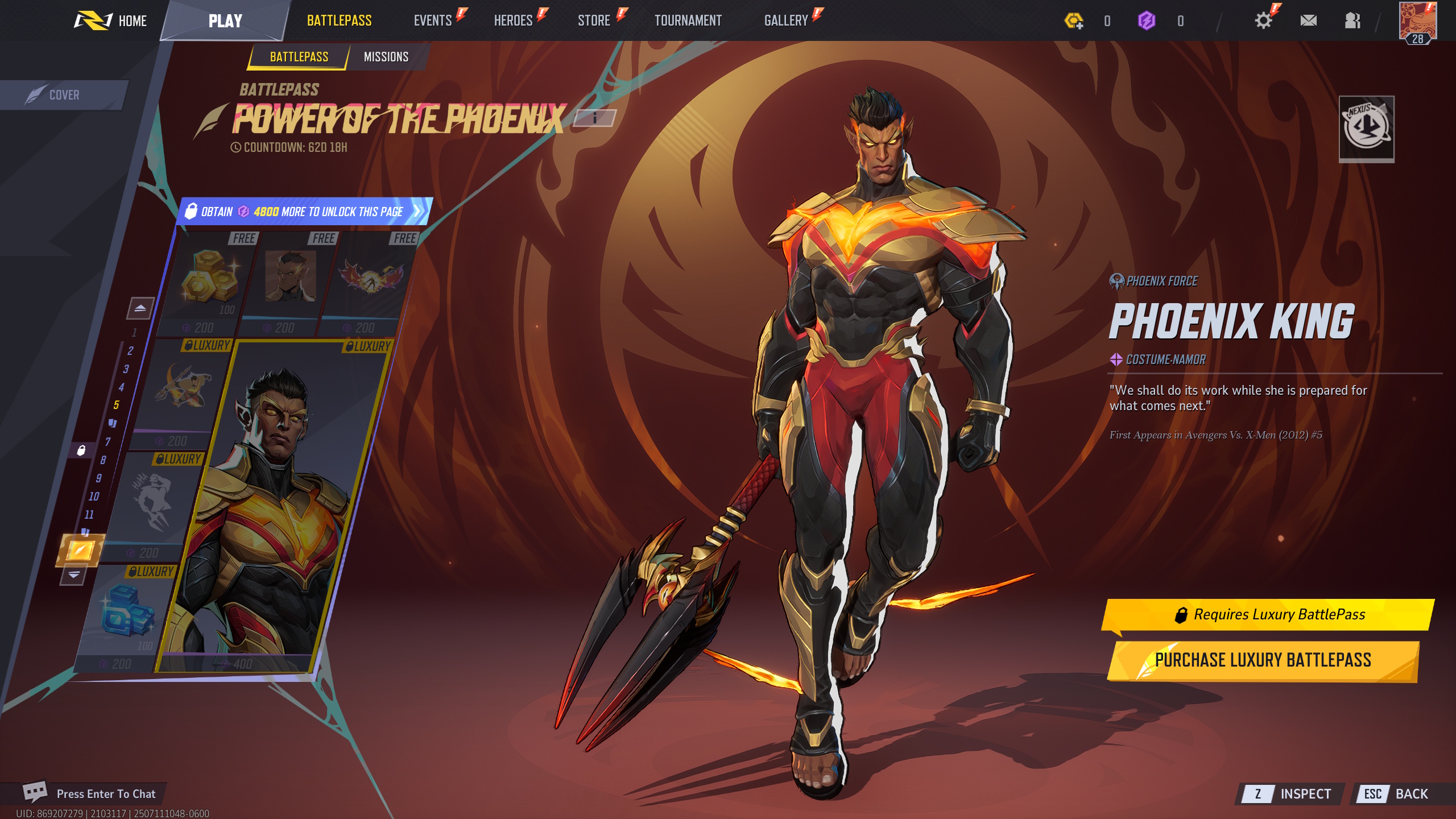 Namor’s Phoenix King skin in Marvel Rivals
