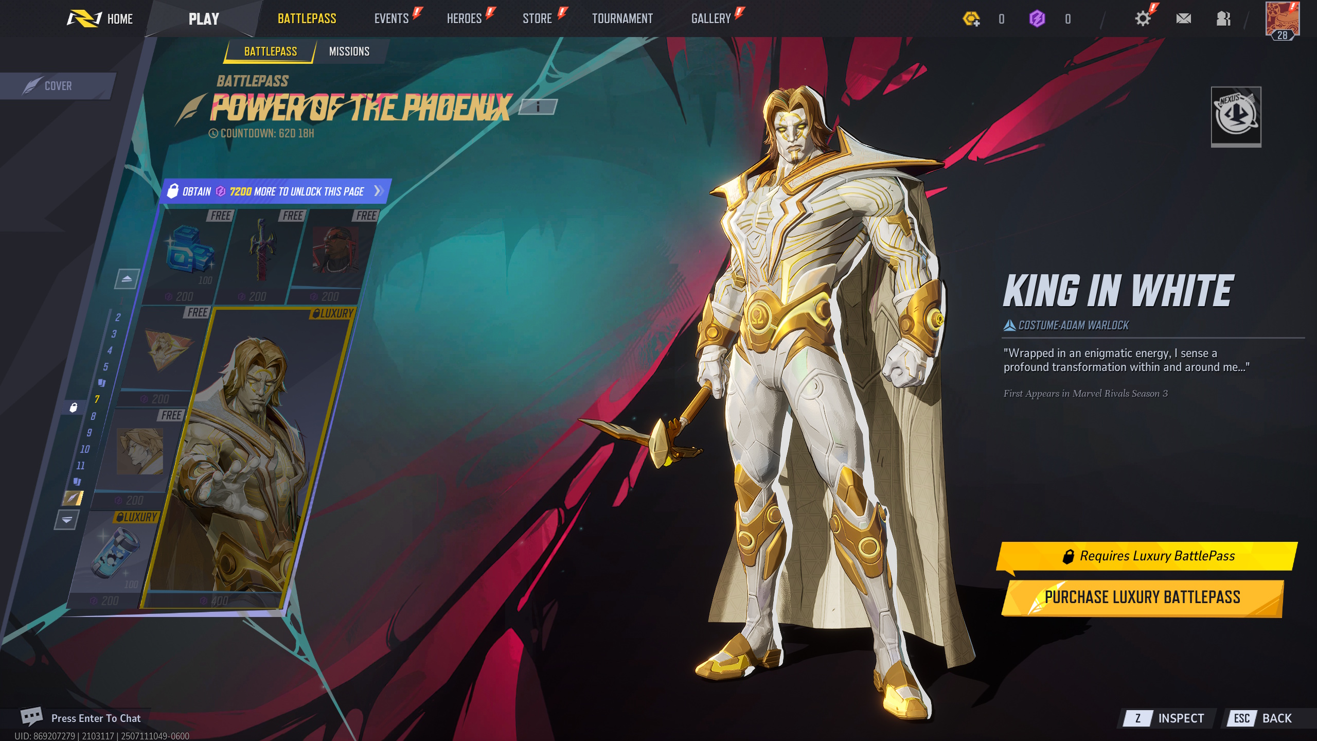 Adam Warlock’s King in White skin in Marvel Rivals