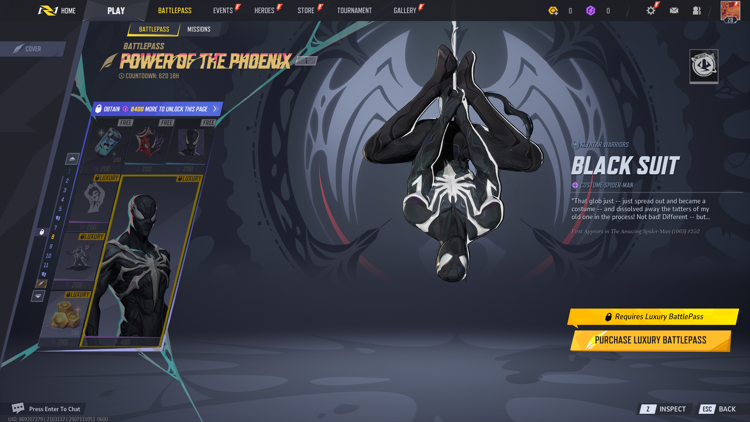 Spider-Man’s Symbiote suit skin in Marvel Rivals