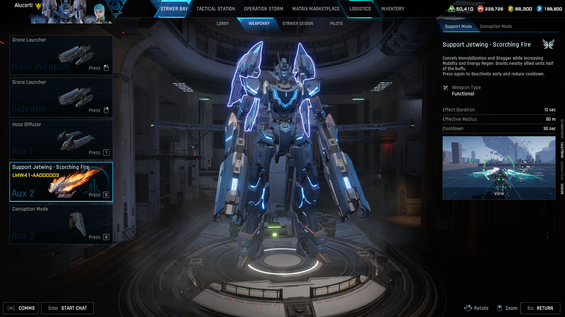 A Mecha Break screenshot showing the Luminae Striker
