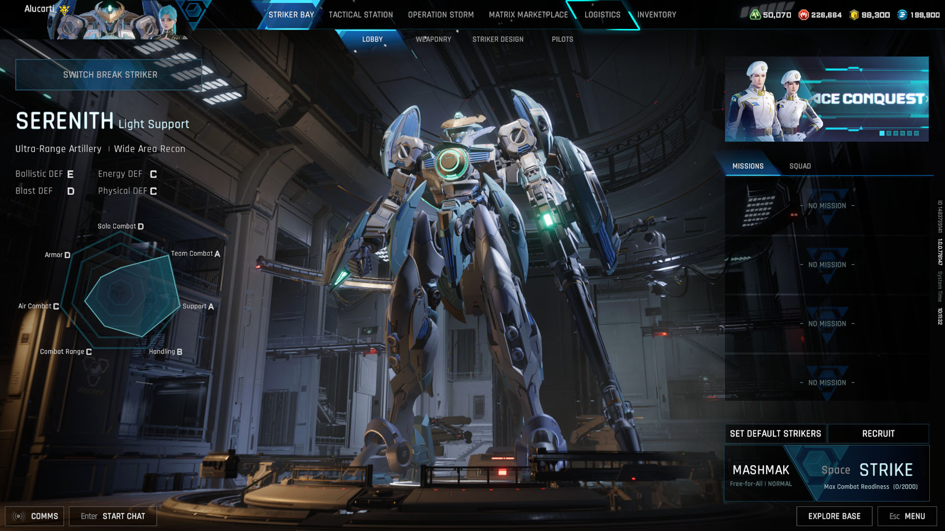 A Mecha Break screenshot showing the Serenith Striker