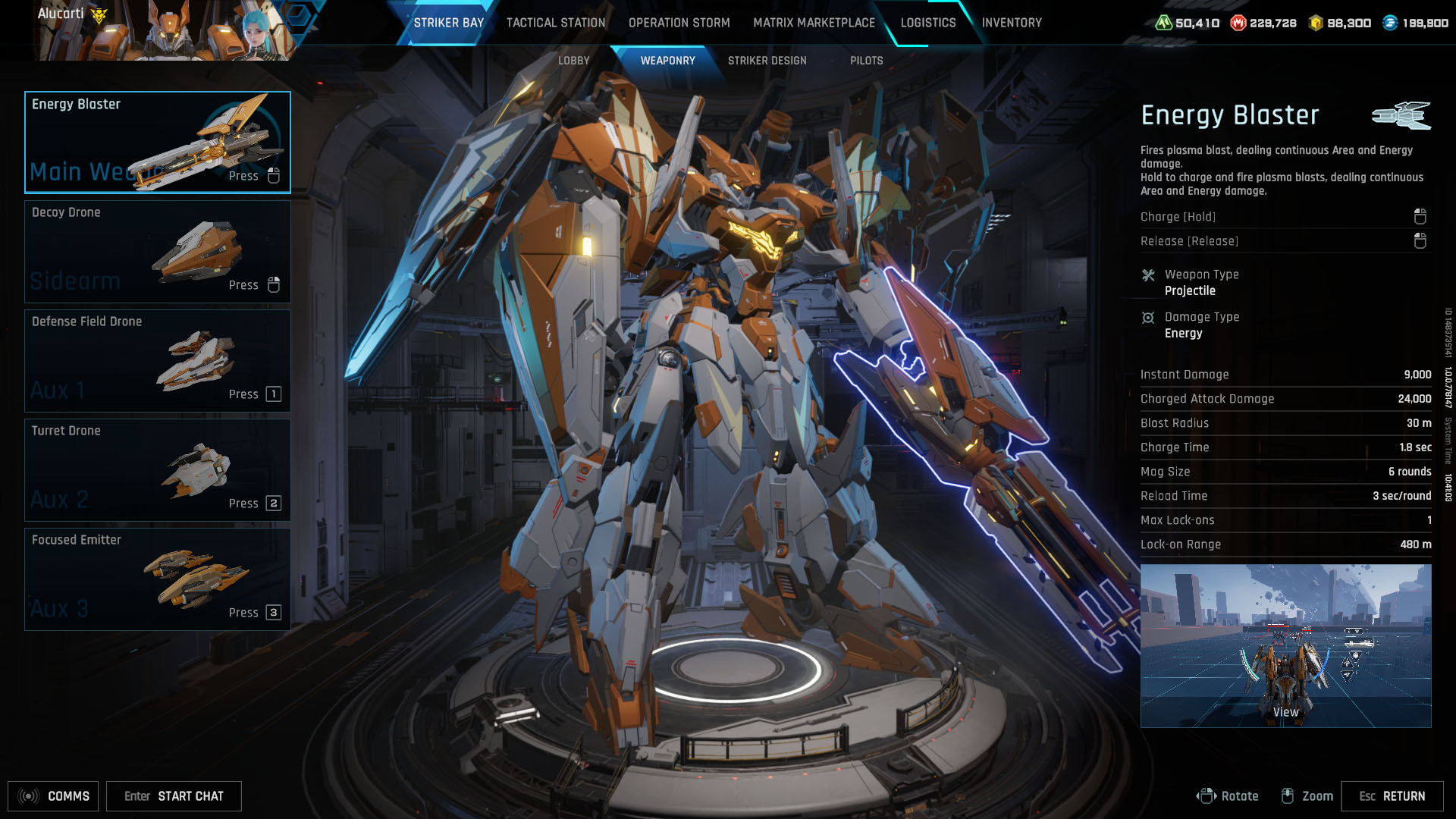 A Mecha Break screenshot showing the Hurricane Striker
