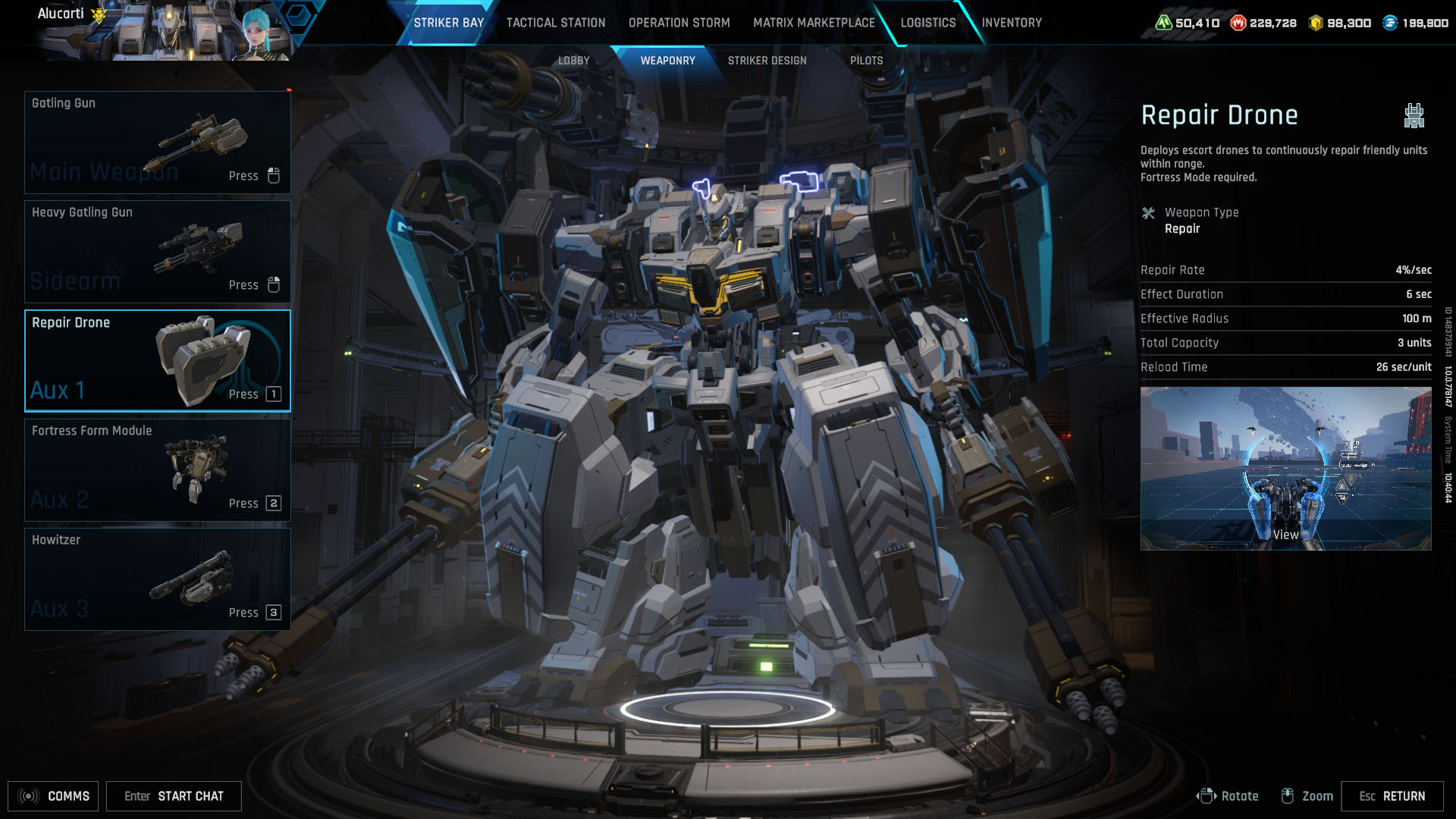 A Mecha Break screenshot showing the Tricera Striker