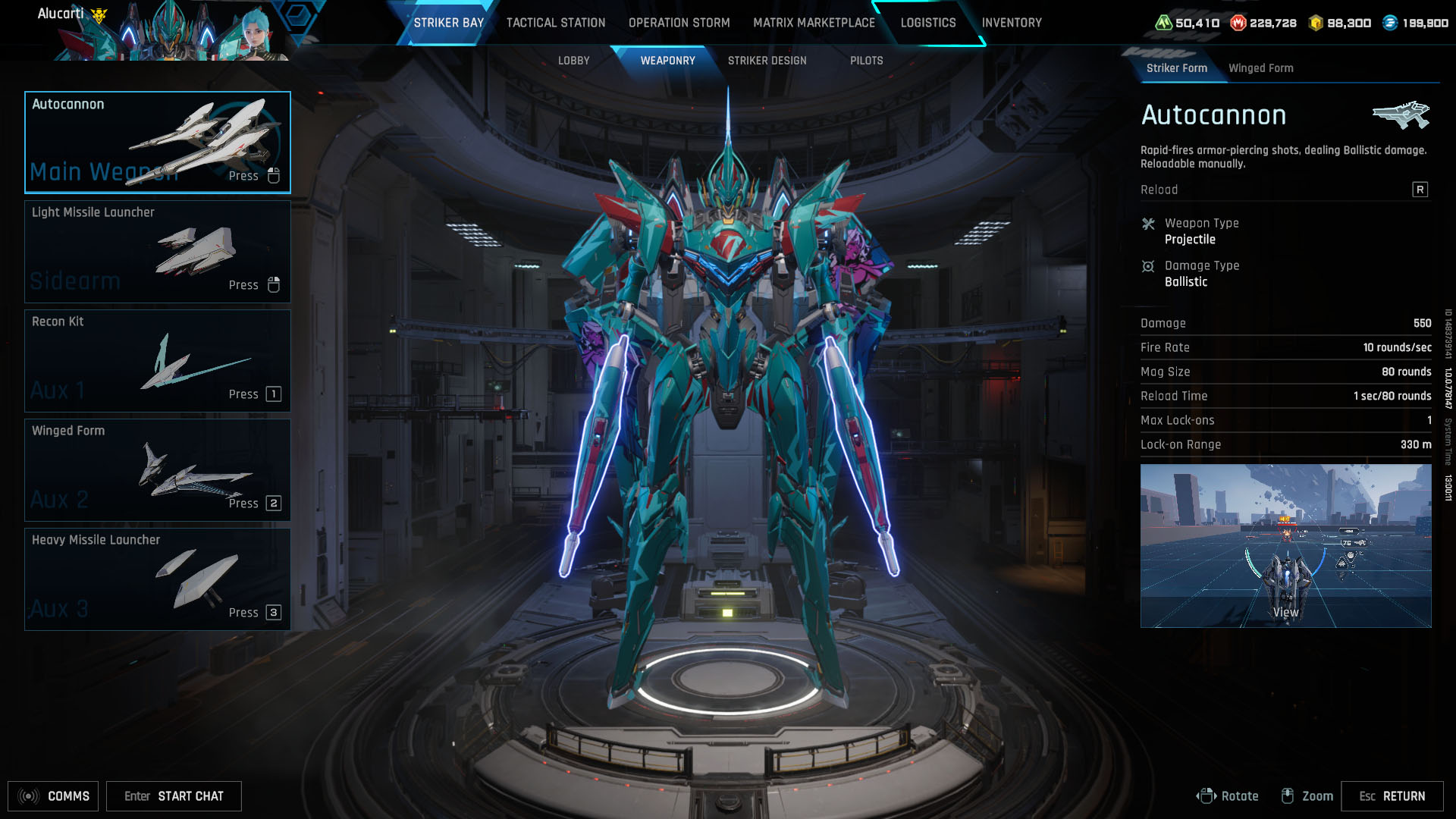 A Mecha Break screenshot showing the Falcon Striker