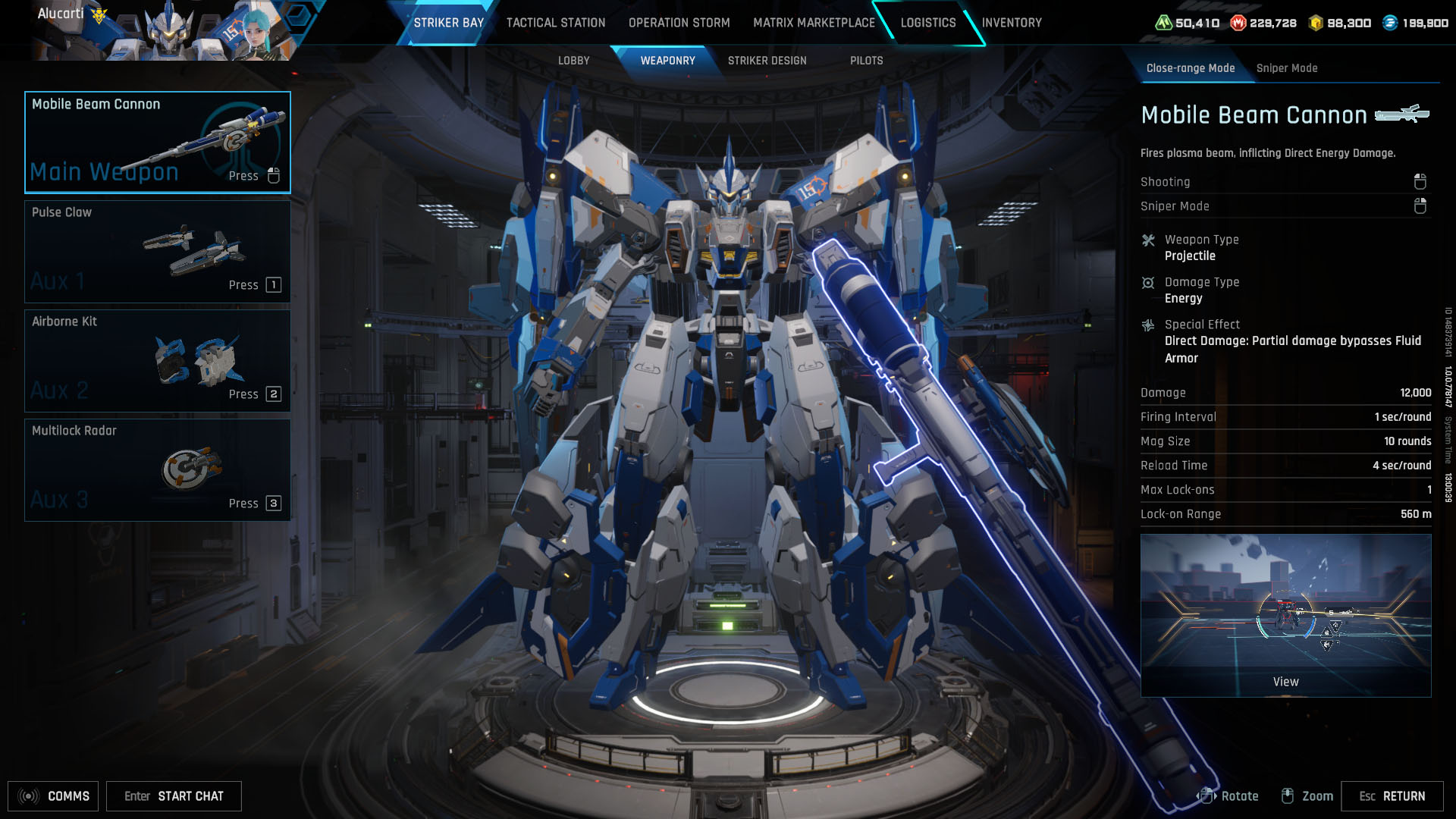 A Mecha Break screenshot showing the Aquila Striker