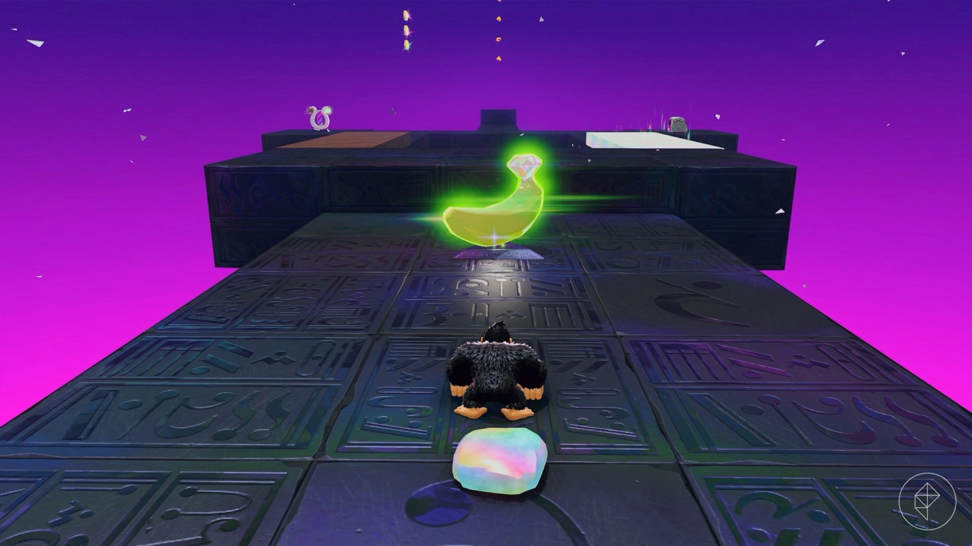 Donkey Kong standing in front of a golden banana on a metal platform.