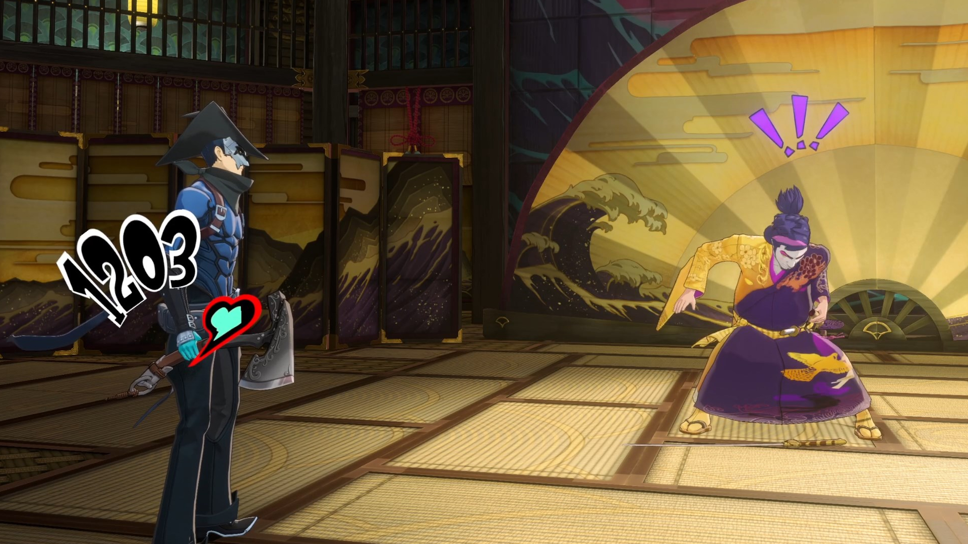 Miyazawa drops his sword onto the ground as he attacks Shun Kano in Persona 5: The Phantom X.