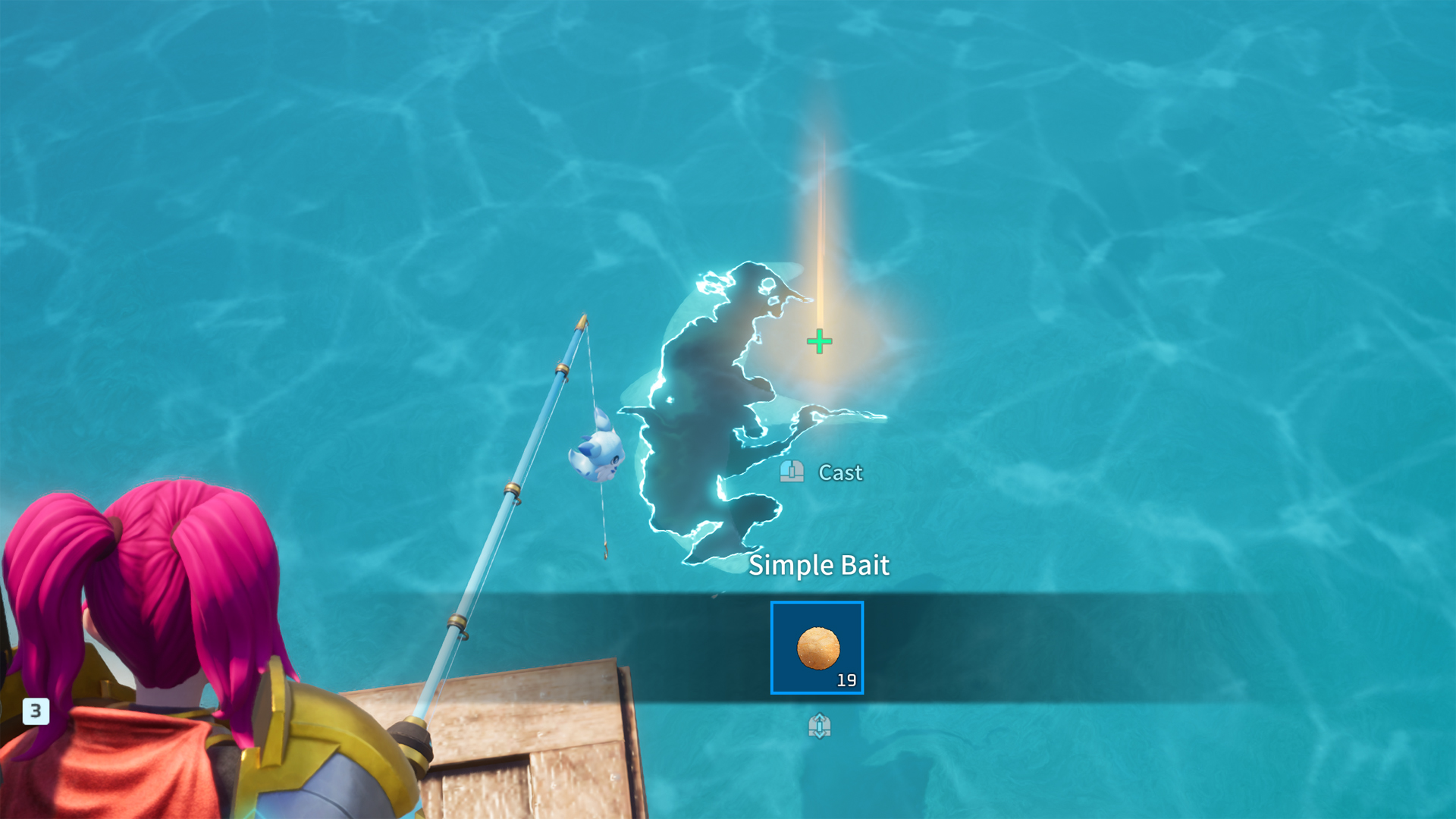 A player fishing in Palworld.