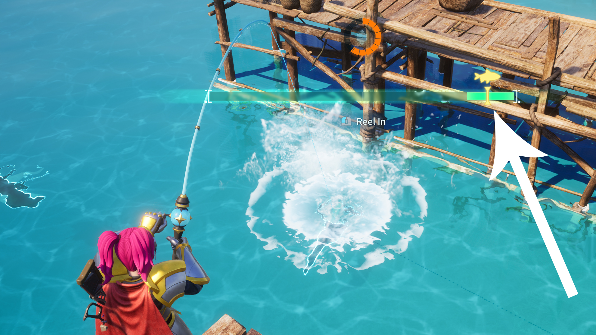 A player fishing in Palworld.