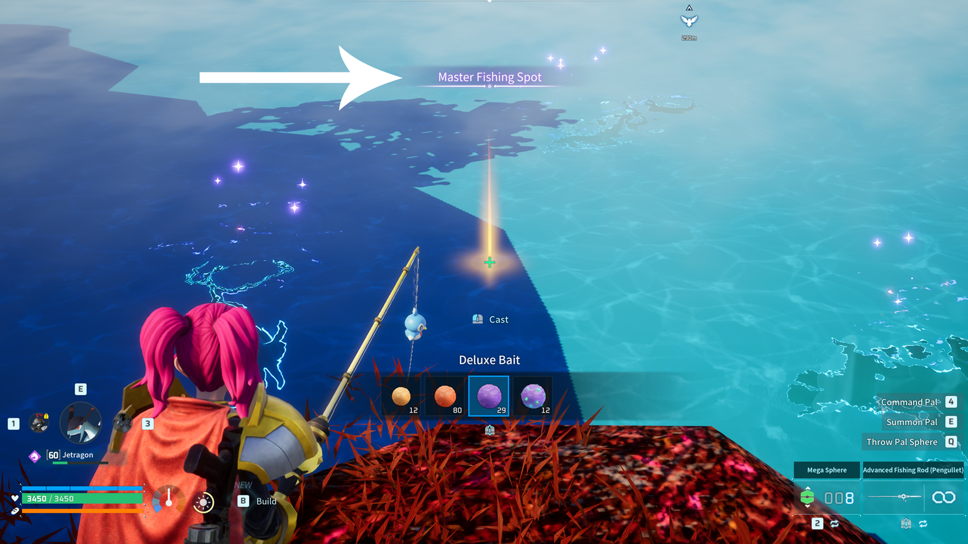 A player fishing in Palworld.