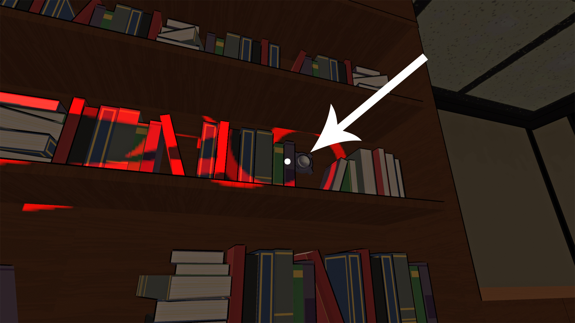 A bookcase button in Missile Command Delta.