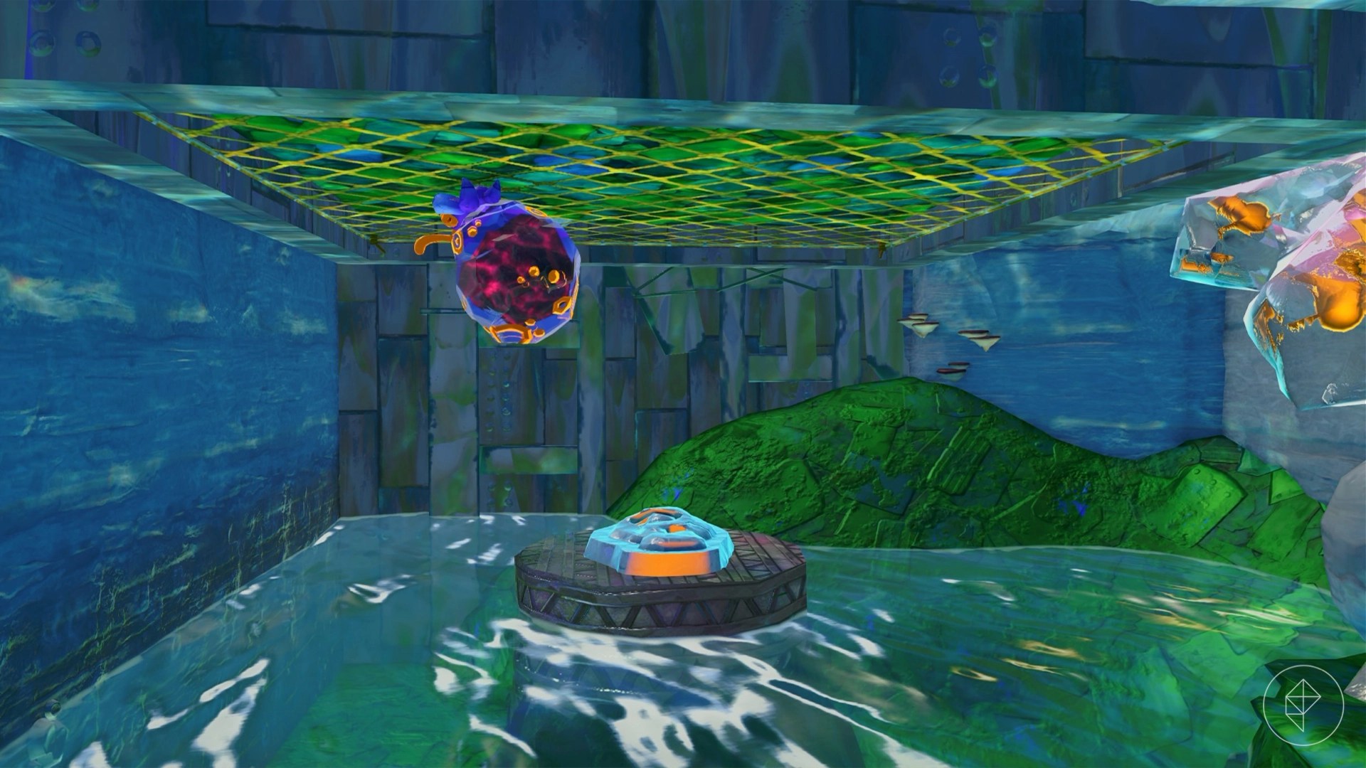 A bug crawling on the ceiling above a fossil in Donkey Kong Bananza.