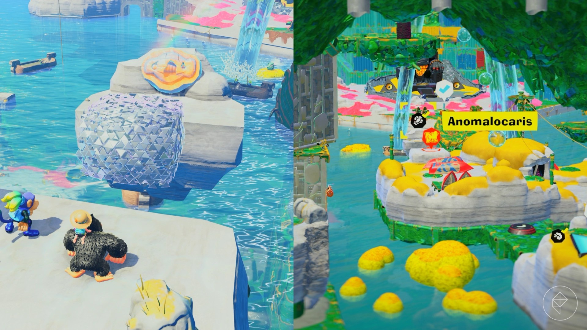 A fossil behind a glowing platform in Donkey Kong Bananza.