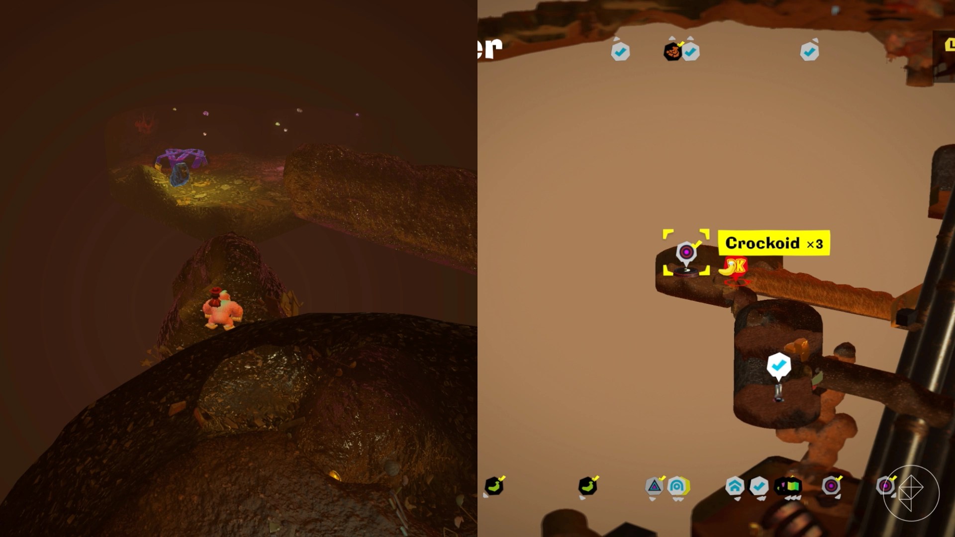 Donkey Kong digging a tunnel through the mud towards a sealed manhole cover.