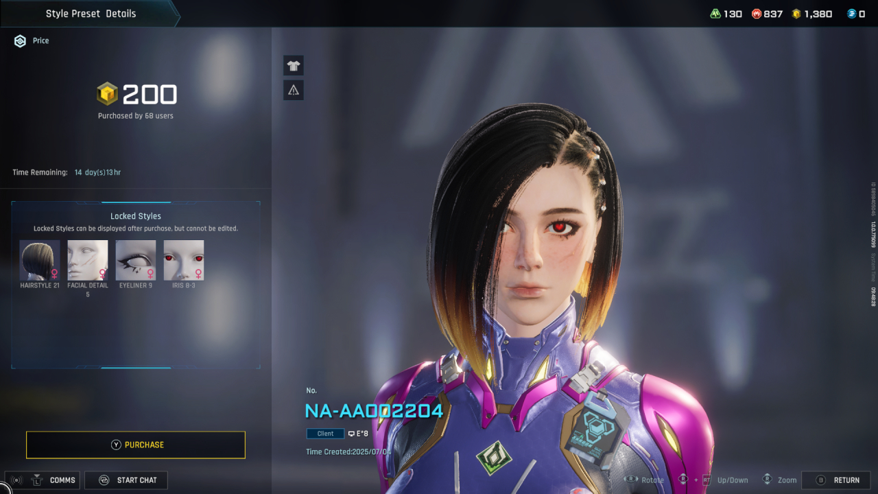 The pilot now has a different face shape, facial scarring, short brown hair, and heart-shaped pupils.
