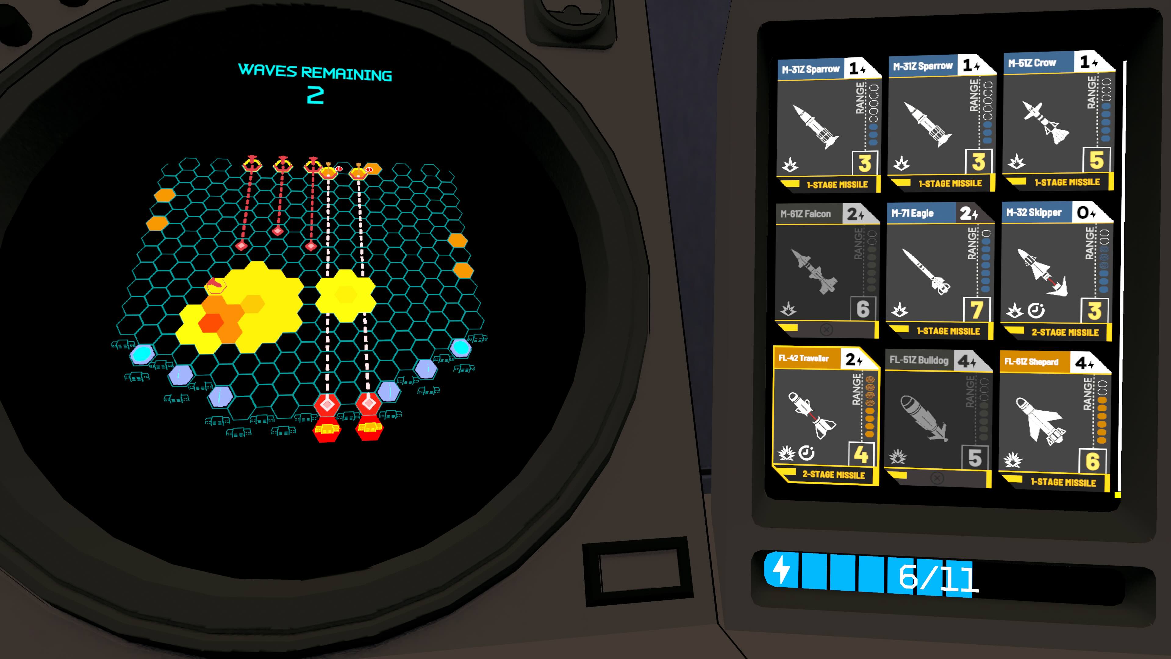 Missiles explode in a puzzle in Missile Command Delta