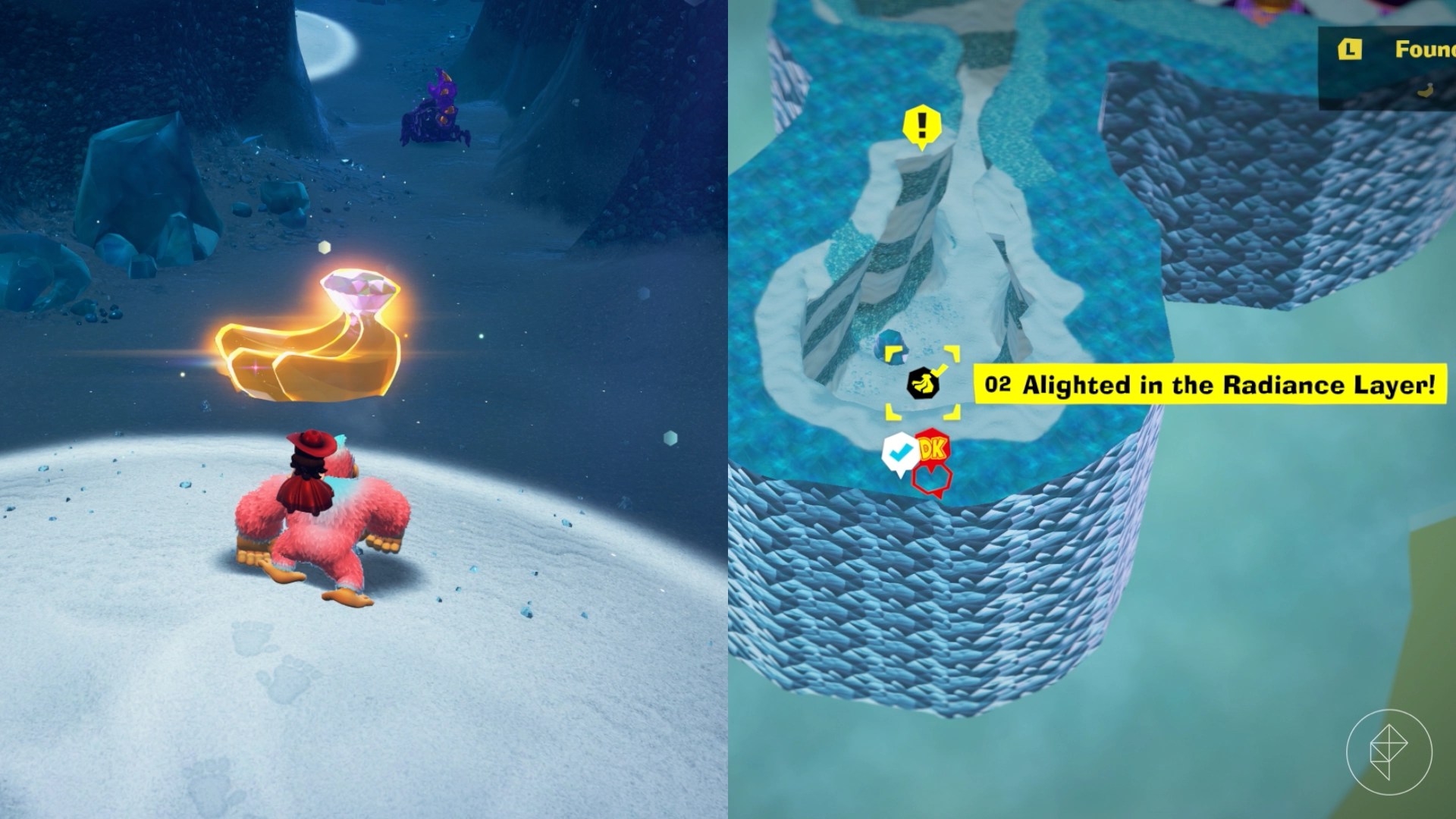 DK approaches a bunch of three bananas in white sand in Donkey Kong Bananza.