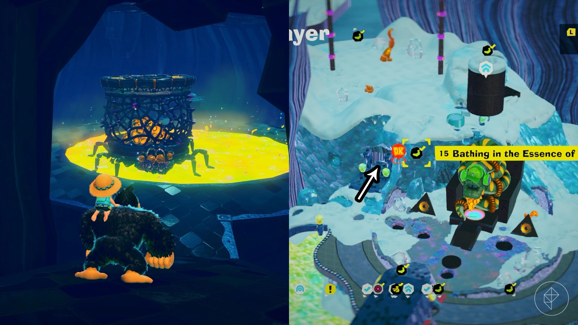 A spider-like enemy crawls around in some lava in Donkey Kong Bananza.
