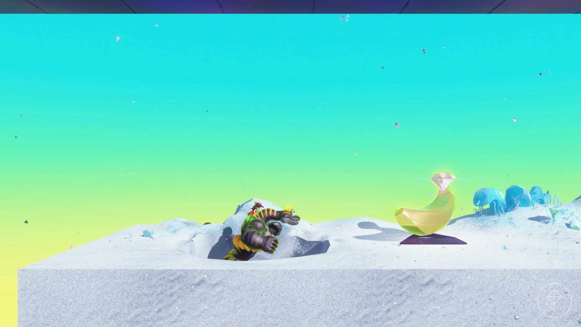 Snake DK approaches a banana in white sand in Donkey Kong Bananza.