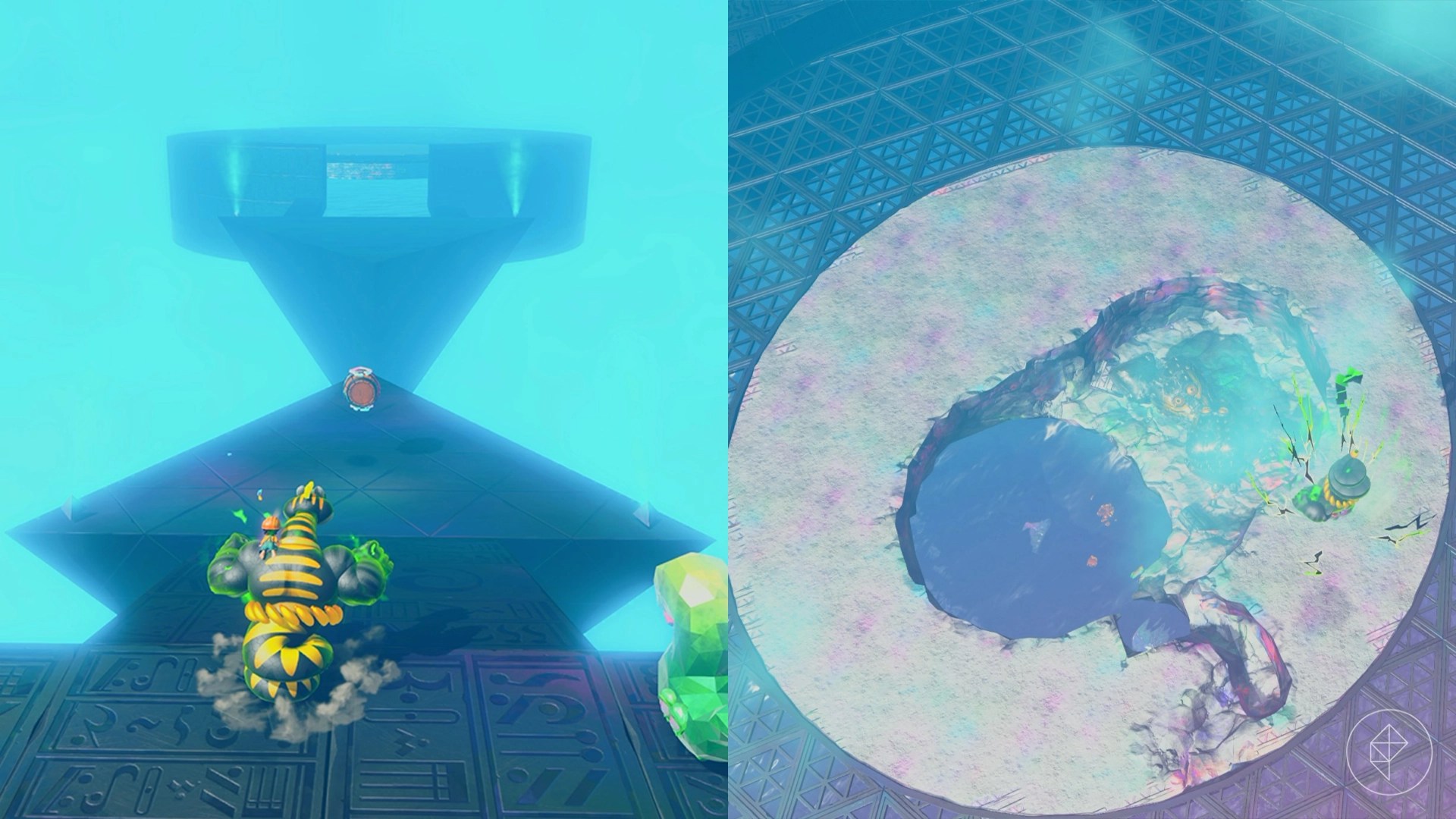 Snake Kong standing in front of a platform and punching holes through a concrete layer.