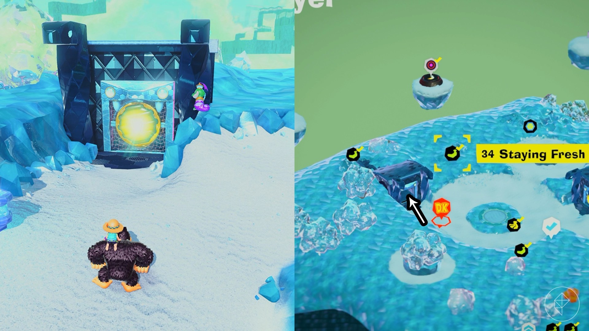 DK approaches a light door with a banana inside in Donkey Kong Bananza.