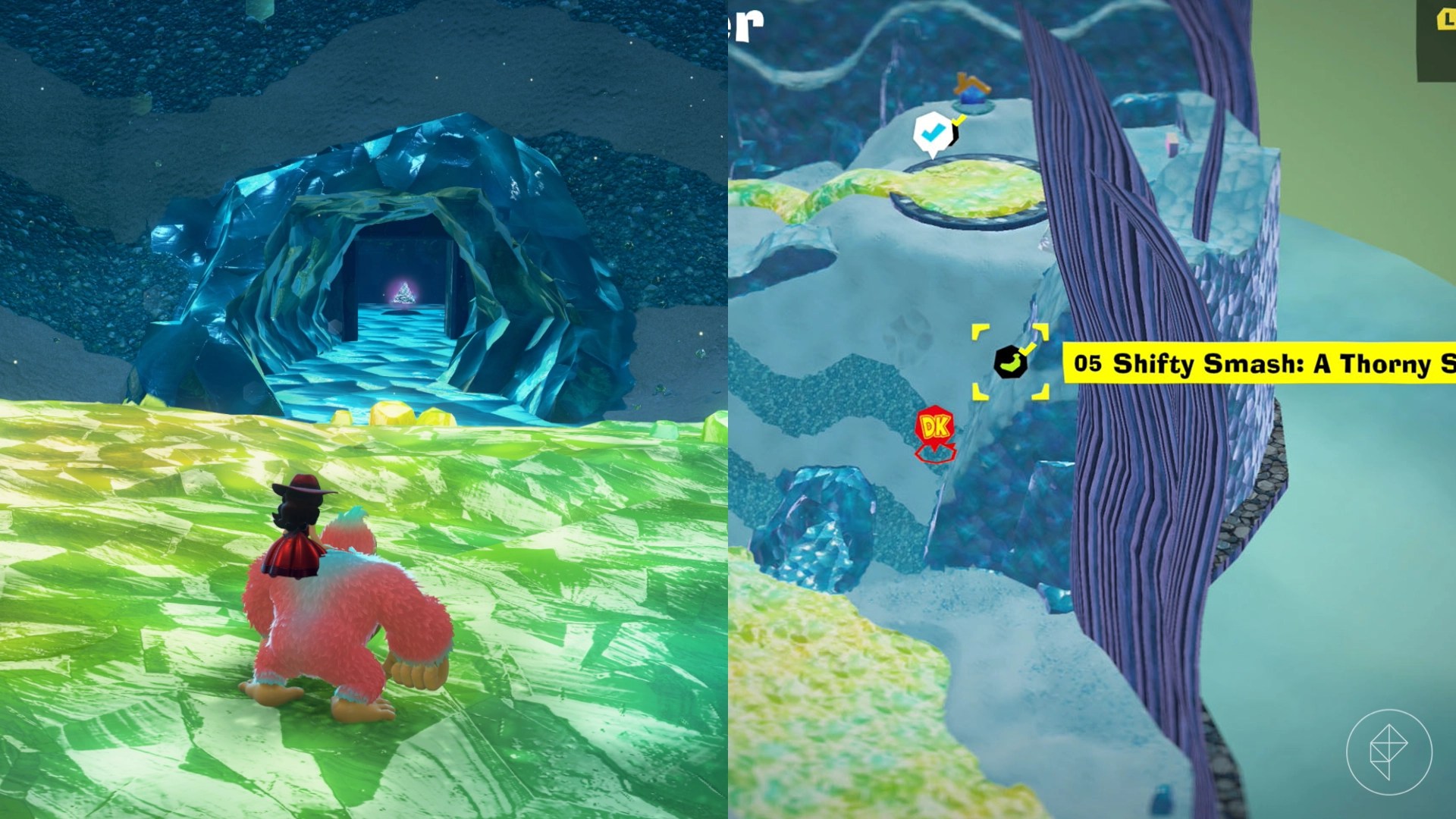 DK sees a cavern with a shifty triangle inside in Donkey Kong Bananza.