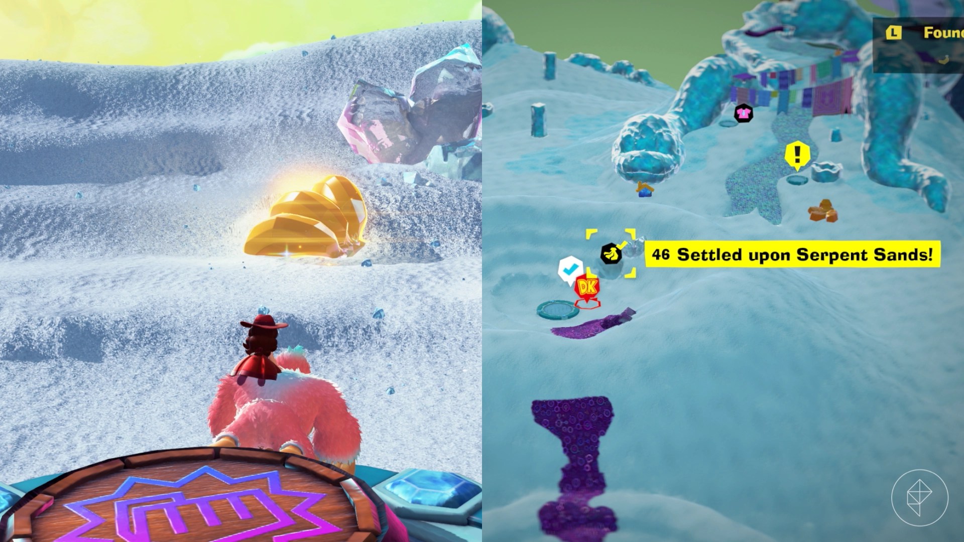A bunch of three bananas rolling in white sand in Donkey Kong Bananza.
