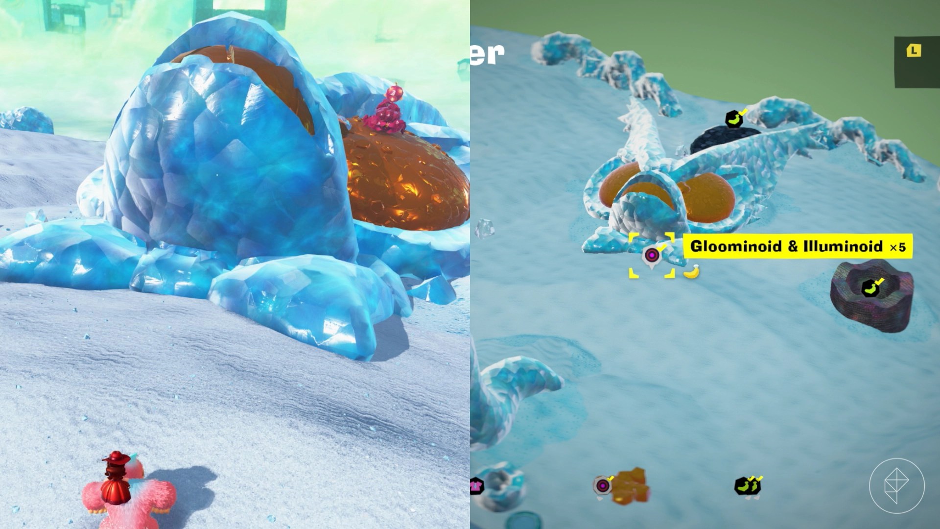 A statue of Void Kong’s face with golden eyes and teeth, with a combat challenge below the teeth in Donkey Kong Bananza.
