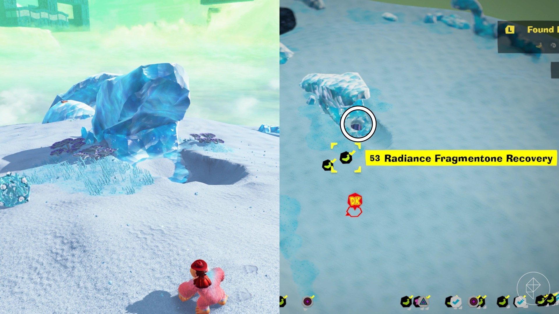 A stone snake has a suspicious patch of white sand on the bottom of its jaw in Donkey Kong Bananza.