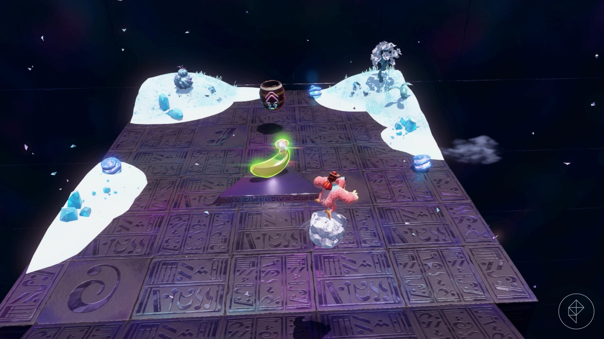 DK Turf Surfs towards a final reward banana in a challenge course in Donkey Kong Bananza.