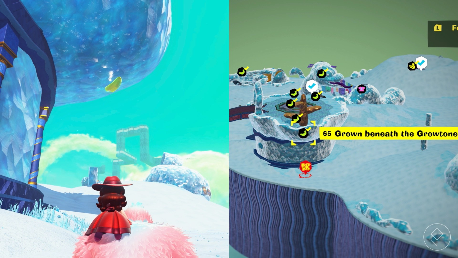 A banana sticks out of the lip of a structure in Donkey Kong Bananza.