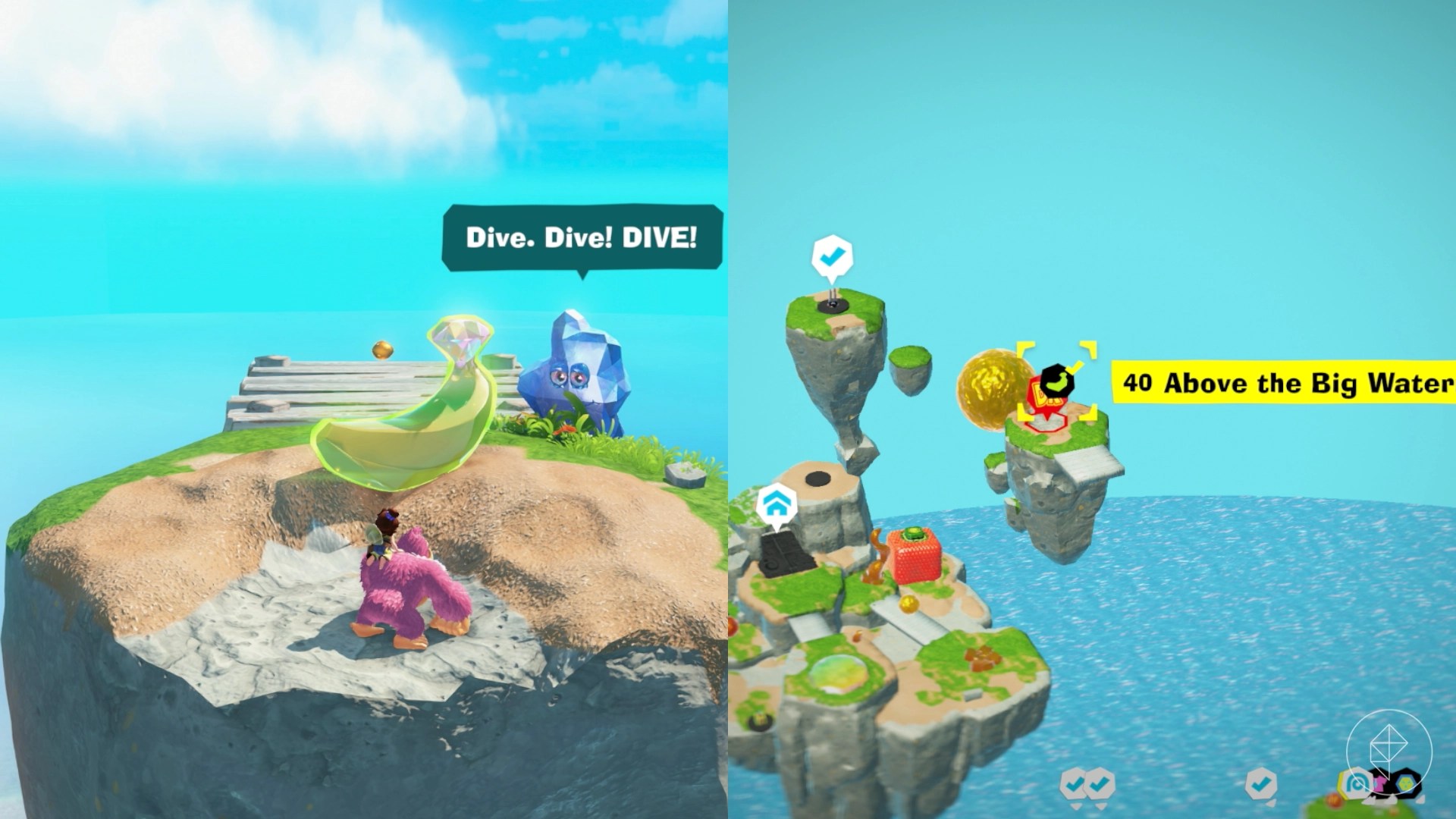 Donkey Kong standing in front of a banana gem on a floating island in Donkey Kong Bananza.