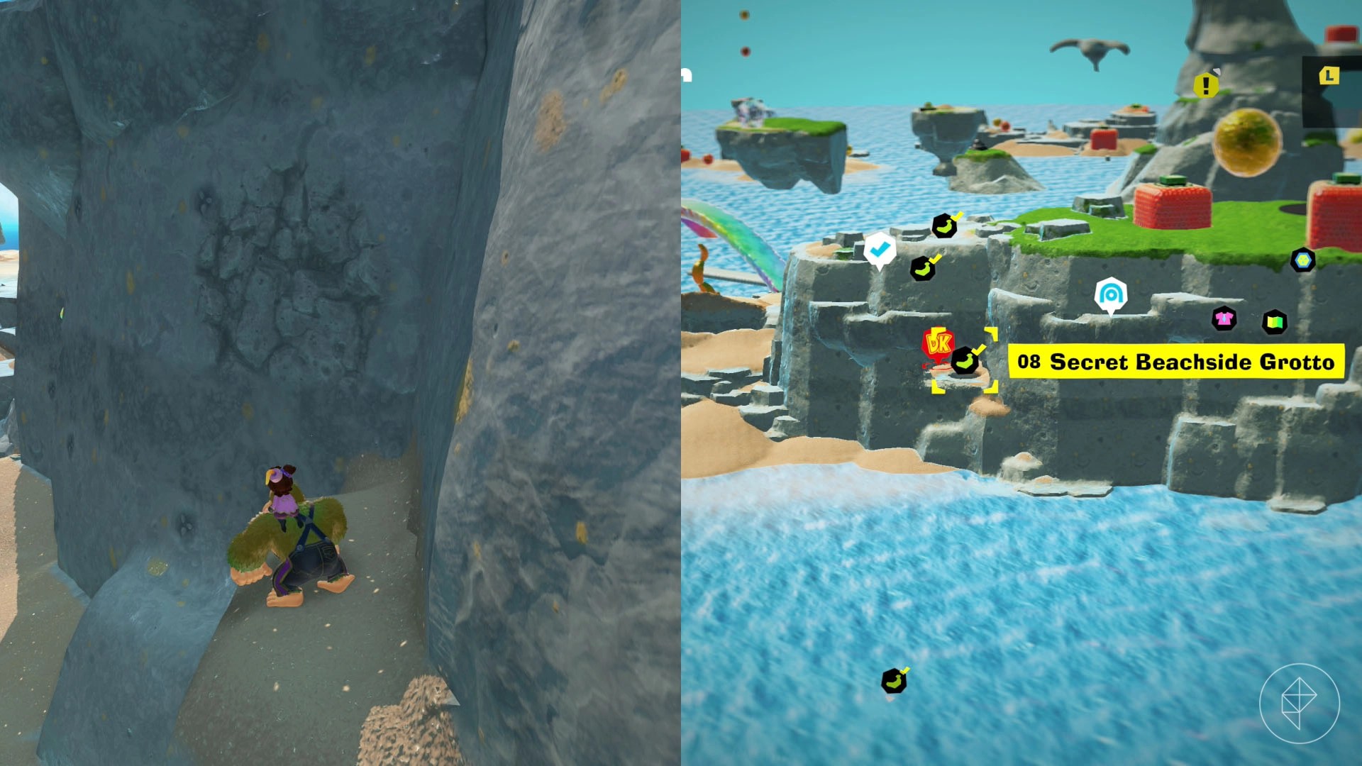 Donkey Kong standing in front of a cracked wall in Donkey Kong Bananza.