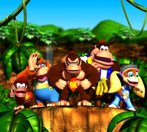 The Kong family, including Diddy, Dixie, Donkey, Lanky, and Chunky from Donkey Kong 64